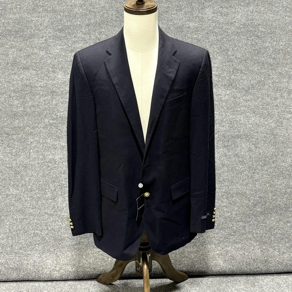 Polo Ralph Lauren Blazer Mens 42L Blue Wool Made In Italy Sport Coat Classic
